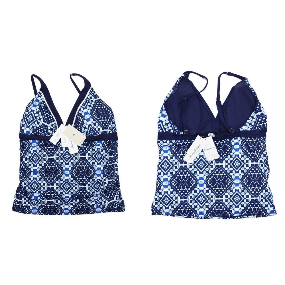 Tommy Bahama XS Cowrie Shirred Over-the-Shoulder Swimwear Tankini Top NWT Navy
